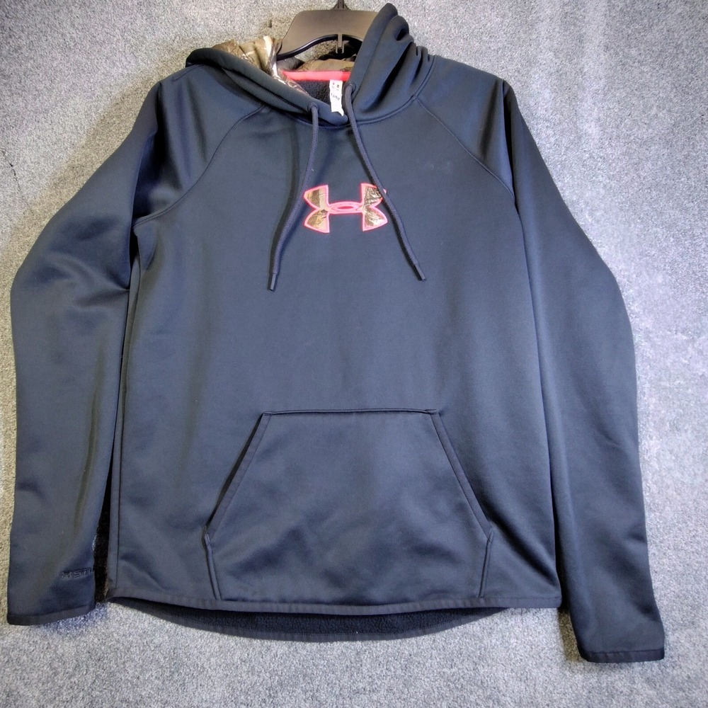 Under Armour Storm Loose Hoodie Womens Large Black Camo Hood Pullover Fleece